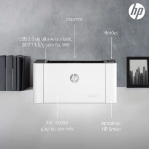 Impressora HP Laser 107w Laser Preto Wi-Fi (4ZB78A) - Woozen